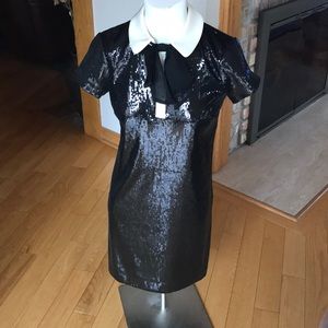 Ann Taylor black sequin dress with cream collar